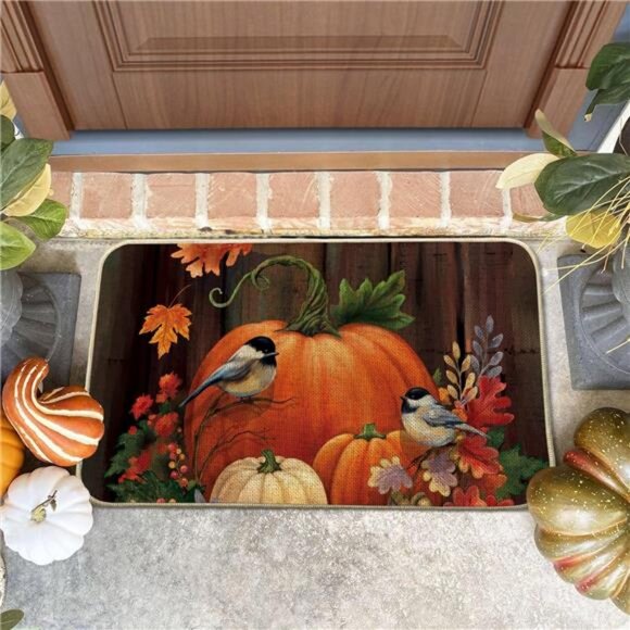 Fall Pumpkin Front Door Mat Indoor Outdoor Entrance 17x29, Autumn Maple Leaves - Picture 3 of 7